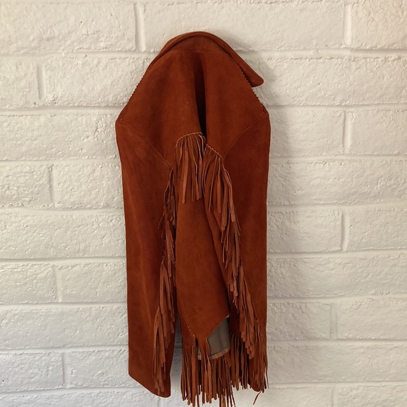 Vintage Caramel Suede Leather Fringe Western Jacket with Snap Closure - Picture 13 of 13